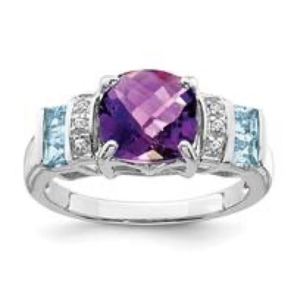 Jewelry - Genuine Diamond Blue Topaz Amethyst Ring